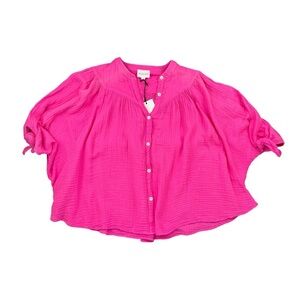 NWT Felicite 100% Cotton Short Sleeve Gauze Top With Tie Sleeves Size Small